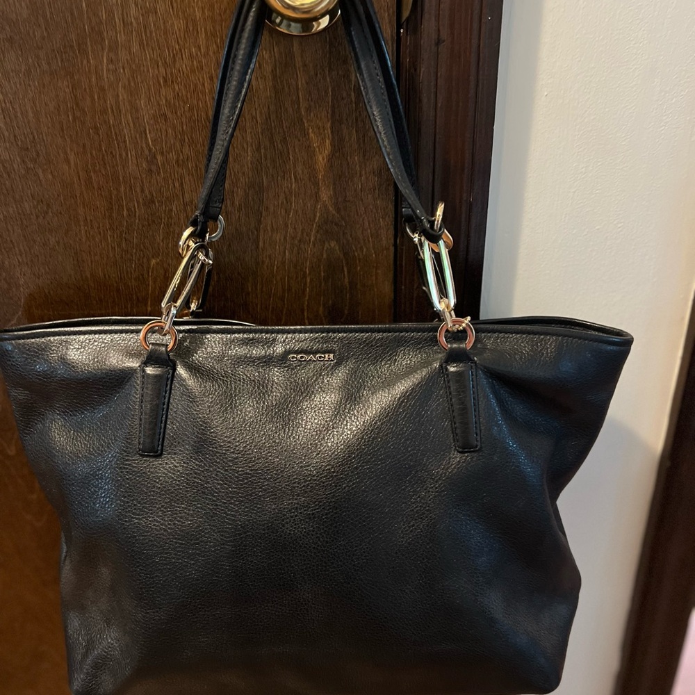 Coach Black Leather Tote with Gold Accents